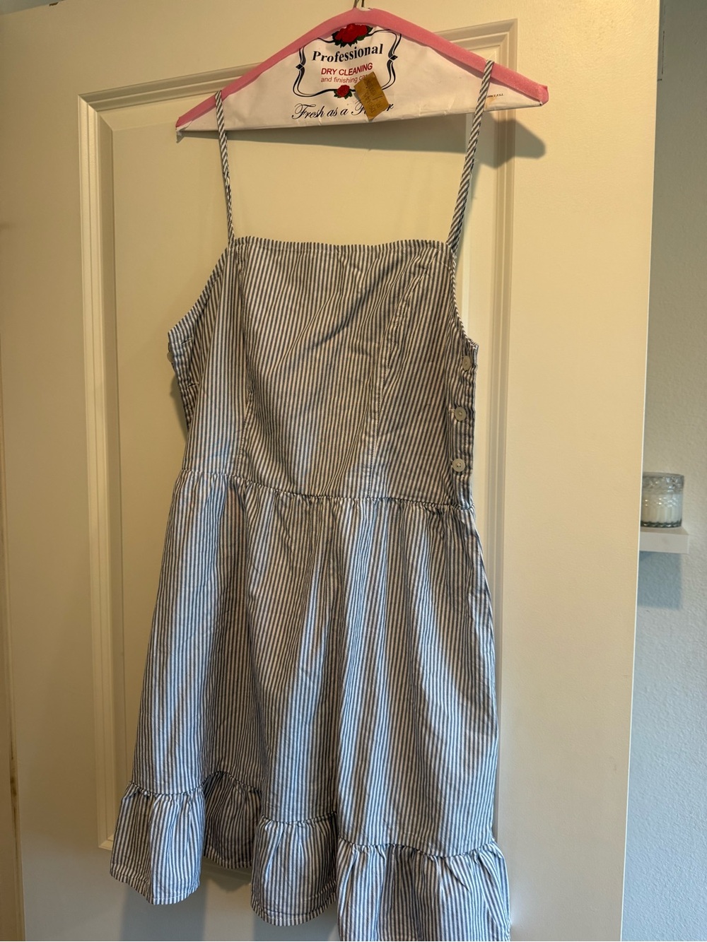 Brandy Melville Blue and White Striped Spaghetti Strap Dress